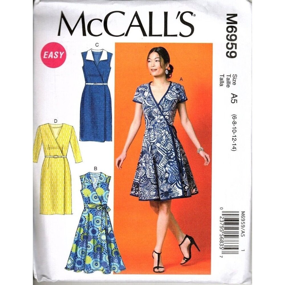 McCall's M6959 Misses 6 to 14 Wrap Dresses and Belt Uncut Sewing Pattern New